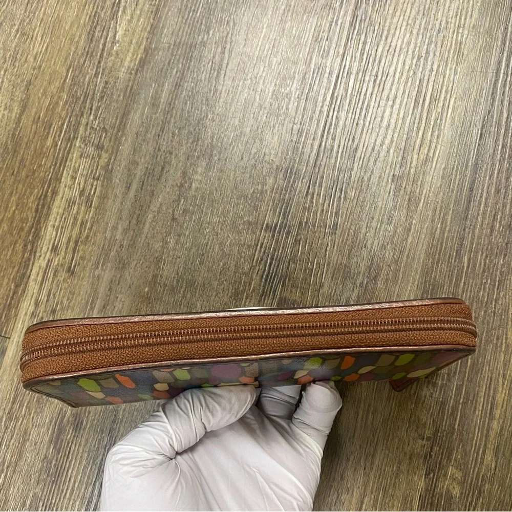 Fossil Colorful Feather Pattern Zip Around Wallet Card Check‎ Receipt Holder